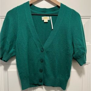 Anthropologie green short sleeve cashmere cardigan. Size medium.